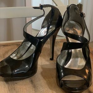 Carlos black patent leather strappy heels